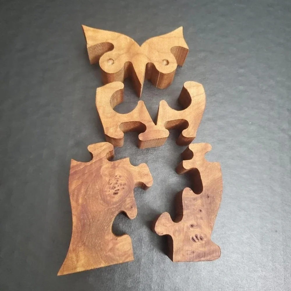 Vintage Wood Owl Puzzle Handcut 4 Piece‎ Jigsaw Desk Mantle Decoration, Stands